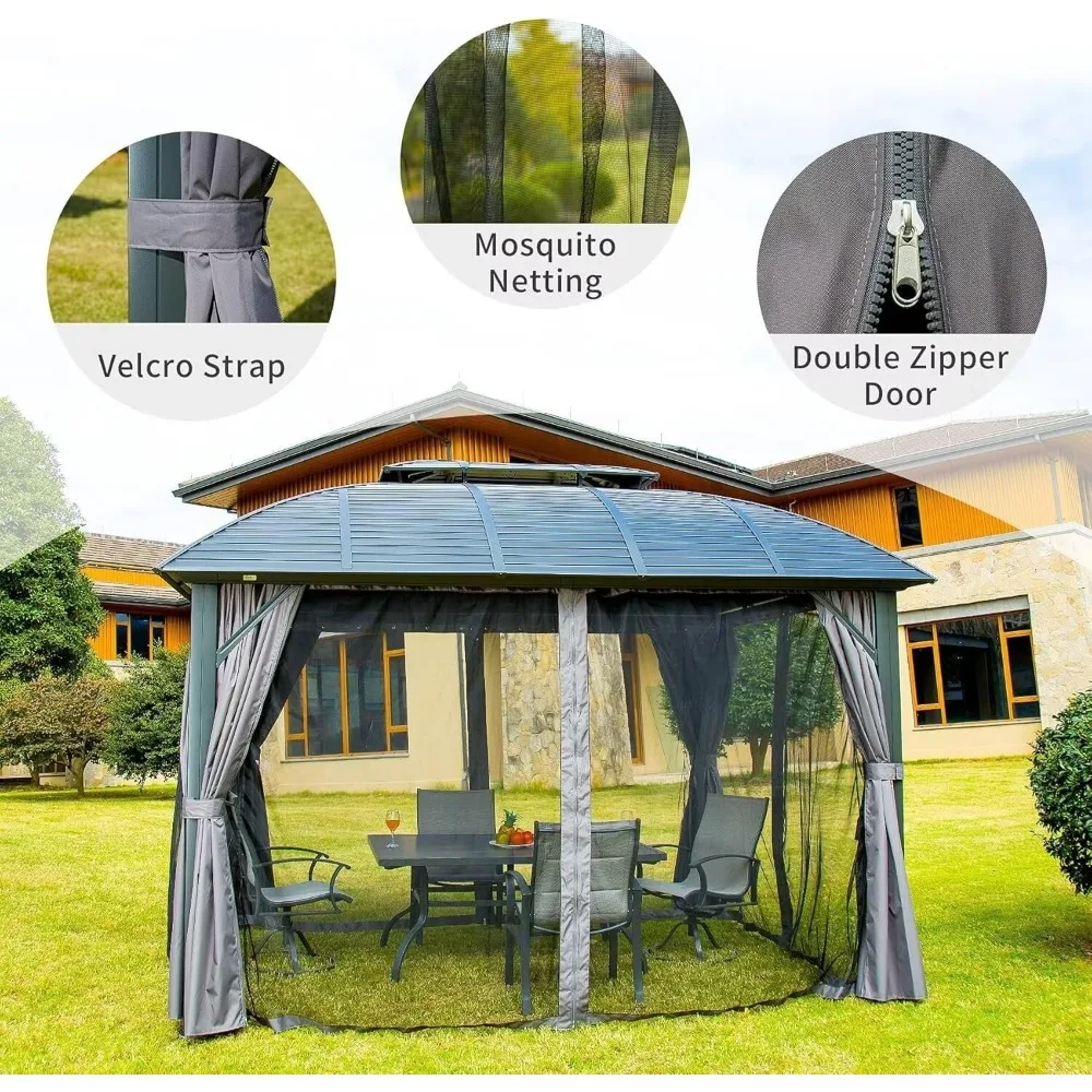 

10'x12' Hardtop Gazebo Arc Canopy,Outdoor Aluminum Gazebo with Galvanized Steel Double Roof,Curtain, Customized
