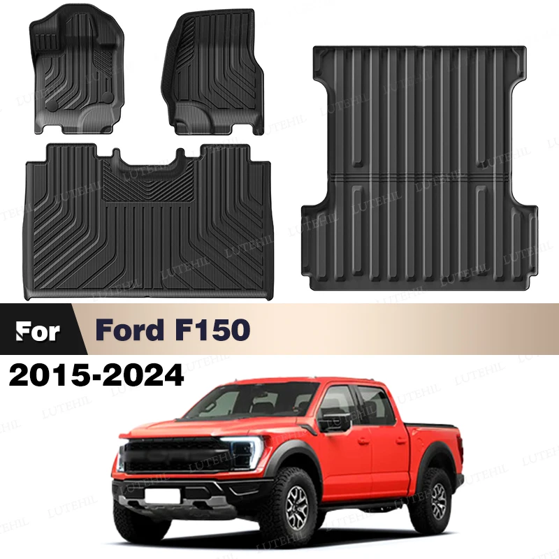 LUTEHIL For Ford F150 2015-2024 2023 2022 2021 2020 19 All-Weather TPE Floor Mat Trunk Mat Carpet Cover Auto Interior Accessorie
