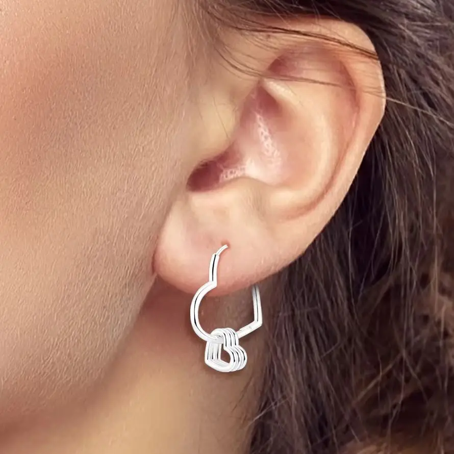 Orecchino a cerchio classico in argento 925 a forma di cuore originale per regalo di gioielli per ragazza alla moda da donna