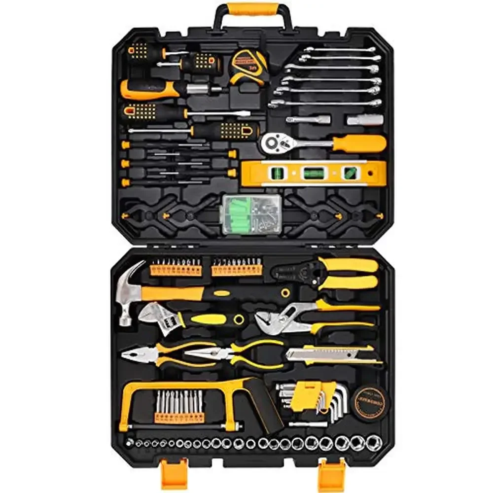 168-Piece Home Repair Tool Kit Combination Set Household Socket Wrench Screwdriver Hammer Plier Knife Adjustable RV Truck DIY