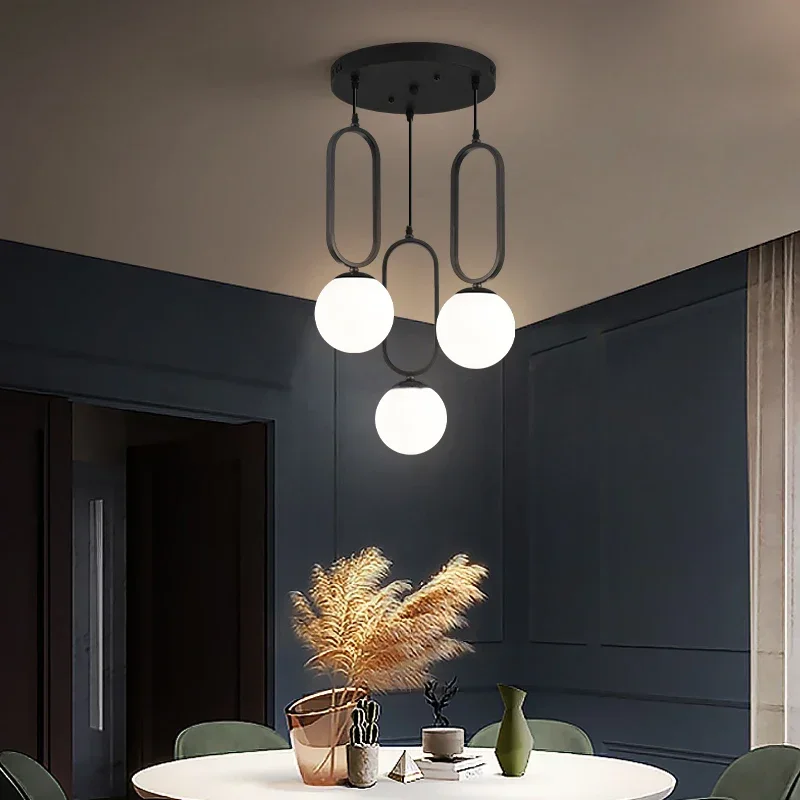 

Modern Minimalist Household Three Headed LED Dining Table Light Chandelier Luxurious Long Bar Counter Living Room Pendant Lights