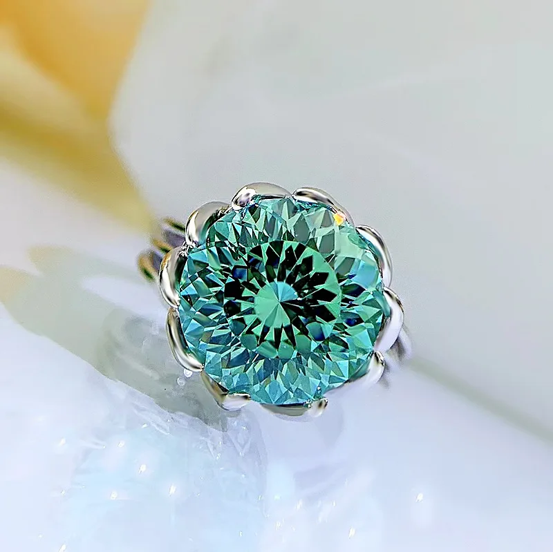 

ZOCA Green Zirconia 925 Sterling Silver Wedding Lotus Flower Diamond Gemstone Rings For Women Anniversary Fine Jewelry