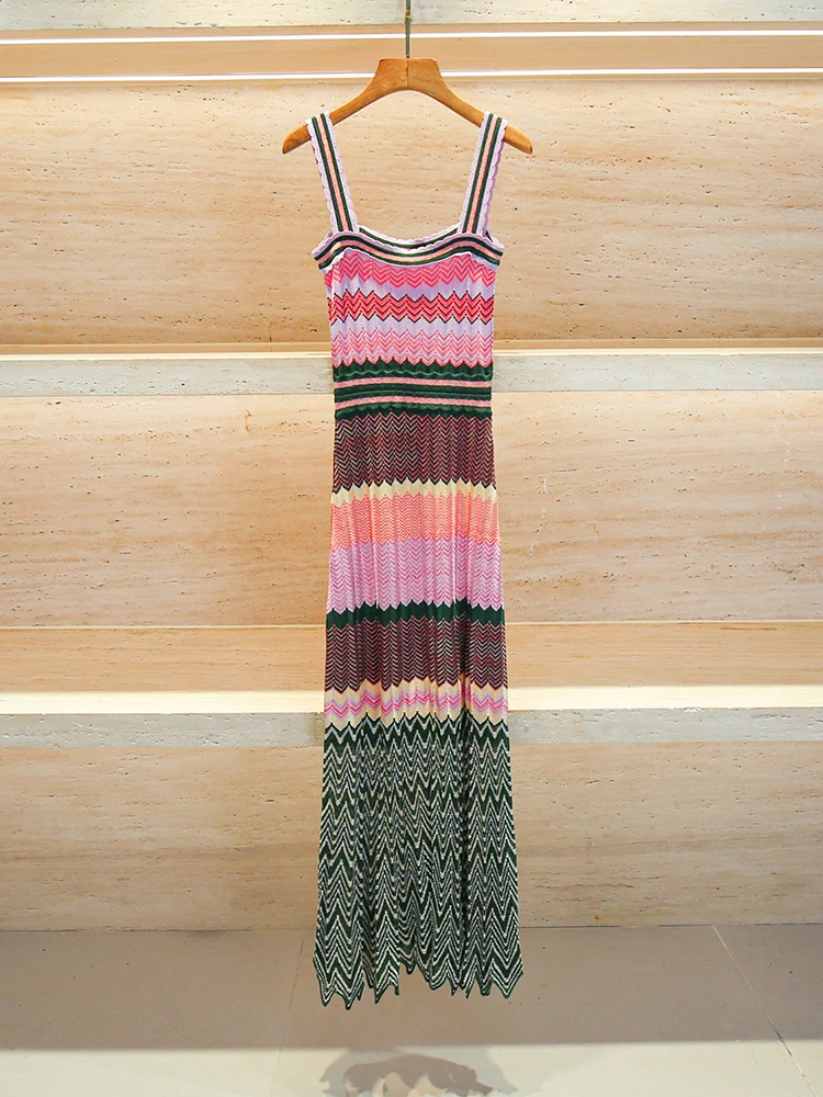 

SIVOS High-End Women's Long Knitted Dr Color Blo Holiday Sle Spring Summer Autumn Season A-Line Midi Dr