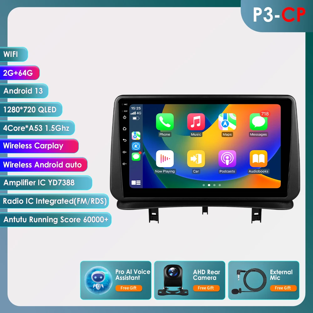 Auto Intelligente Radio Speler voor Renault CLlO 3 2005-2014 Draadloze Carplay Android Auto Multimedia GPS 2din 6115 Audio 360cam