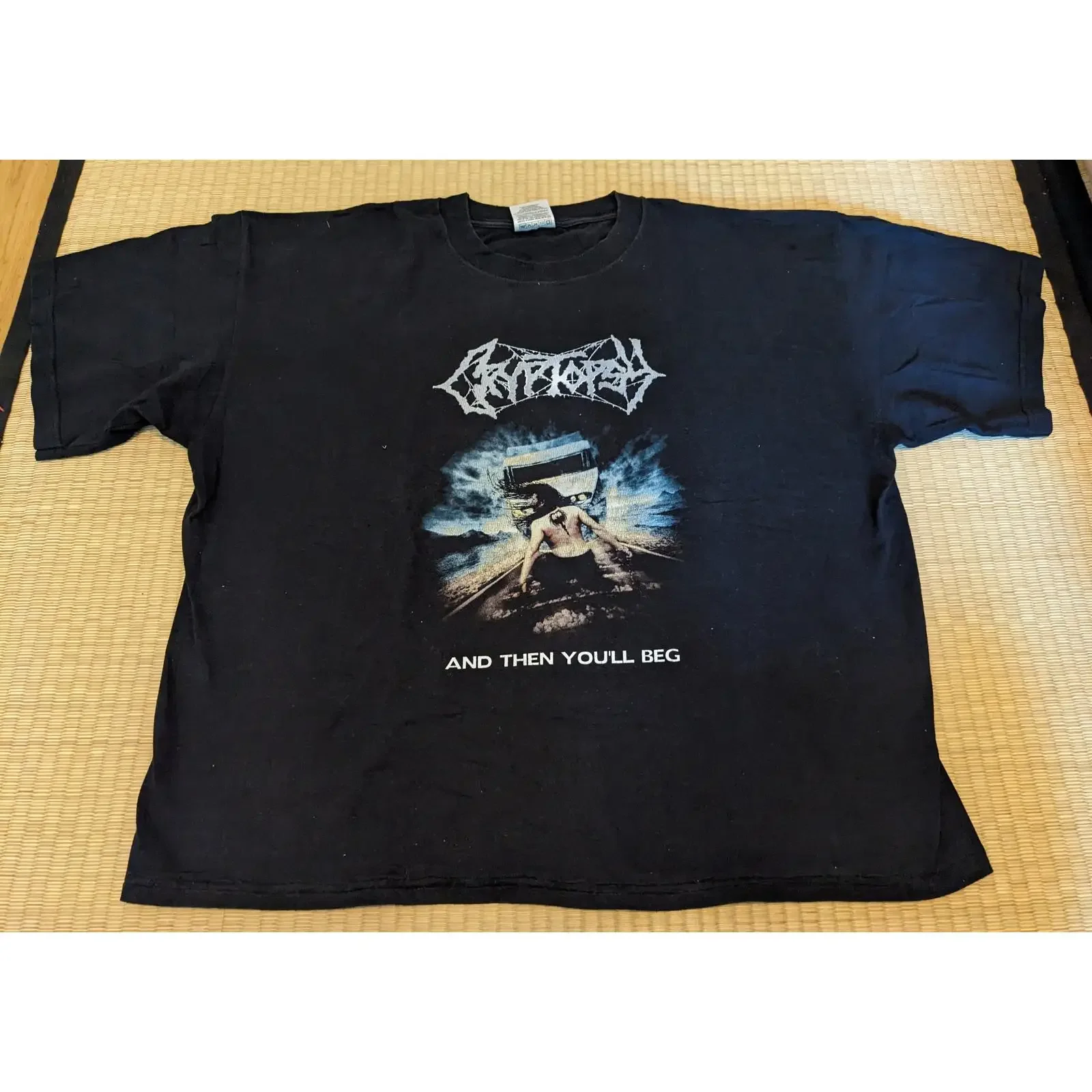 Cryptopsy And Then You'll Beg 2000 Vintage Technical Death Metal Band T Shirt vintage Washed graphic homme Stretched Casual