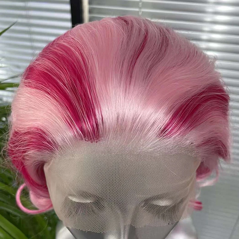 Oley Synthetic Monroe Lace Front Wig 13x4 Heat Resistant Glueless Wig For Women 180 Density 12 Inches 2 Tone Pink Cosplay Wigs