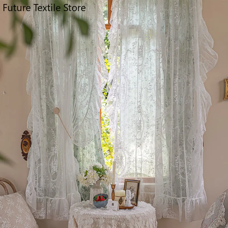 

Rental House partition door curtain half curtain white lace half shade double layer cloth curtain gauze curtain bay window