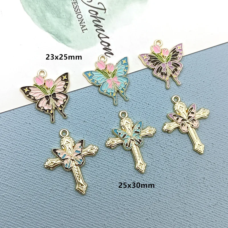 10 sztuk kreatywna róża motyl krzyż Charms wisiorek ze stopu na brelok do telefonu kolczyk bransoletka naszyjnik DIY rzemiosło biżuteria Make