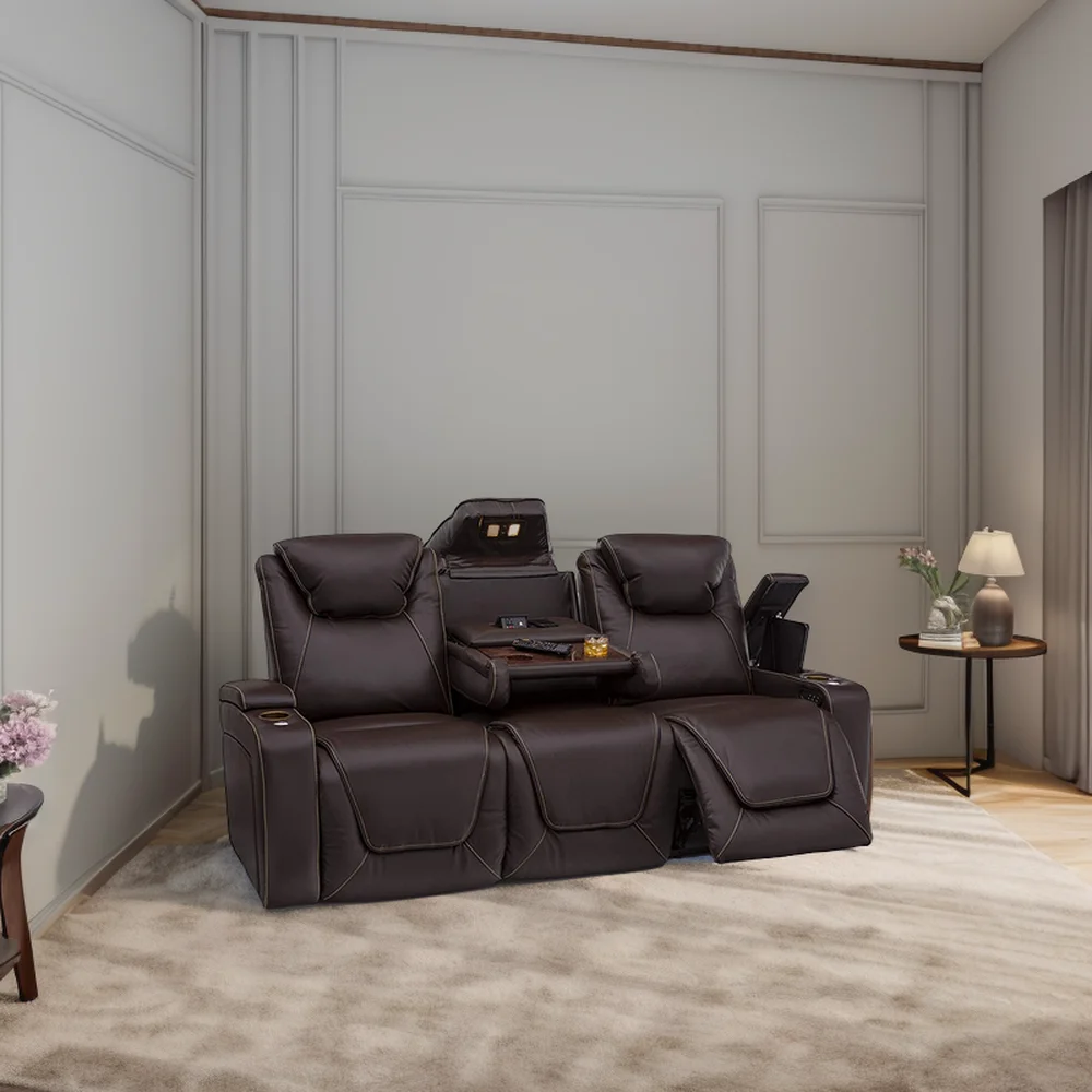 #Home VIP Movie Theater Cinema Theating Recliner Sofa In Living Room Furniture In Genuine Cow Leather Black Color