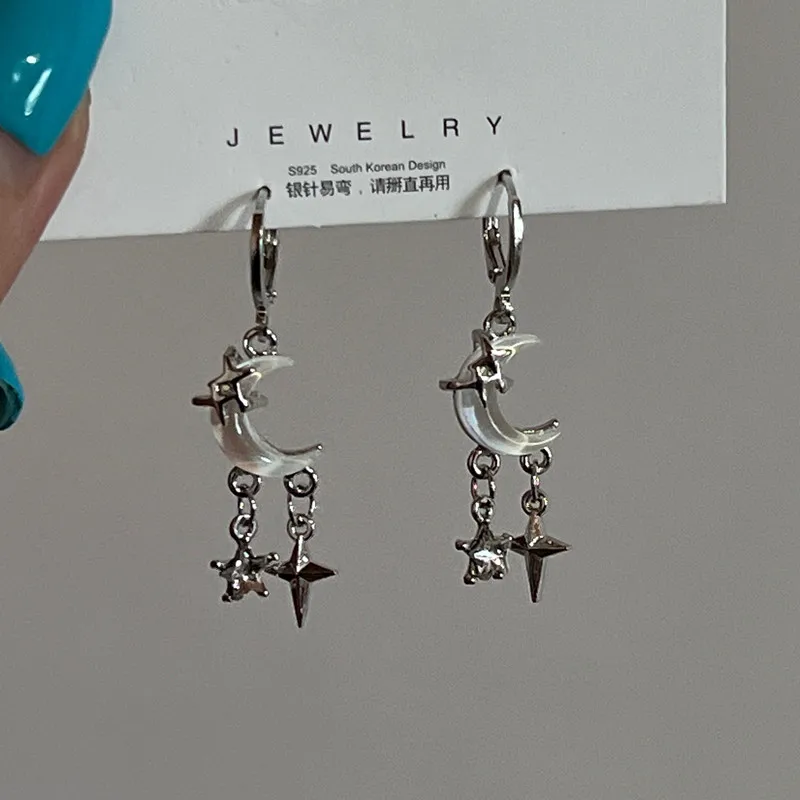 أقراط نسائية طويلة بشراشيب على شكل قطرة قمر ، حجر قمري ليزر ، نسيج غير منتظم ، معدن ، فتاة عصرية ، مجوهرات بانك Y2K ، جديد ، #5