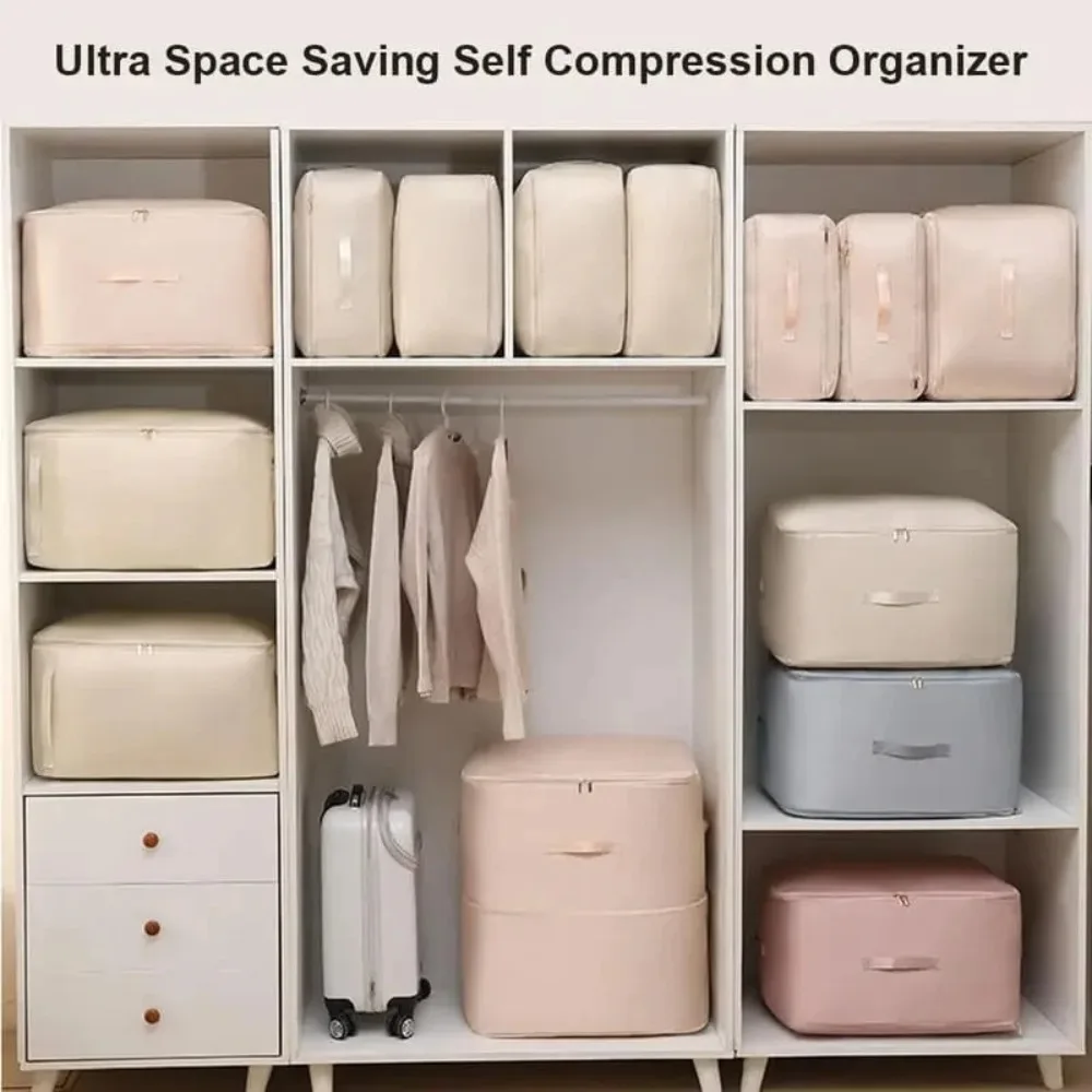 Organizador de compresión automática, bolsa de almacenamiento para edredón, gran capacidad, bolsas organizadoras móviles de compresión automática, bolsas móviles resistentes