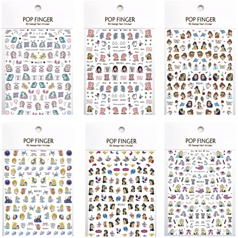6PCS New Cartoon Disney Mickey Mouse Nail Stickers Anime Cute Princess Nail Supplies Mary Cat Lion King Nail Decoration Stickers