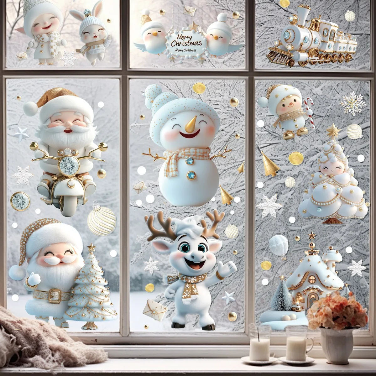 Weiße Weihnachts-Glasaufkleber Wanddekoration Cartoon Weihnachtsmann Fensteraufkleber Noel Frohe Weihnachten Deko Frohes Neues Jahr 2026