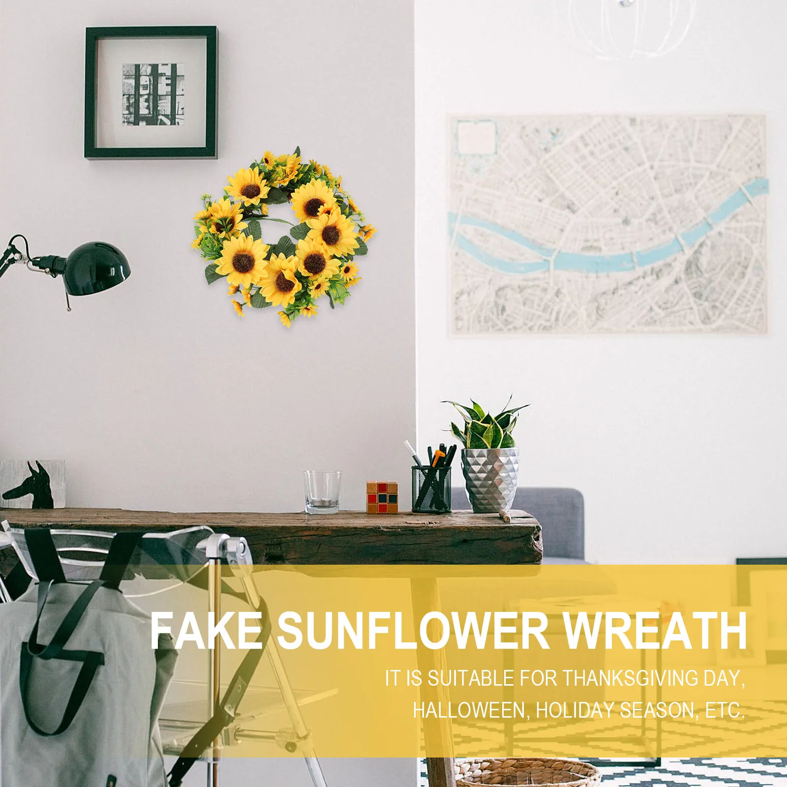 

Simulated Sunflower Wreath Artificial Decoration Rattan Home Festive Holiday Party Thanksgiving Halloween