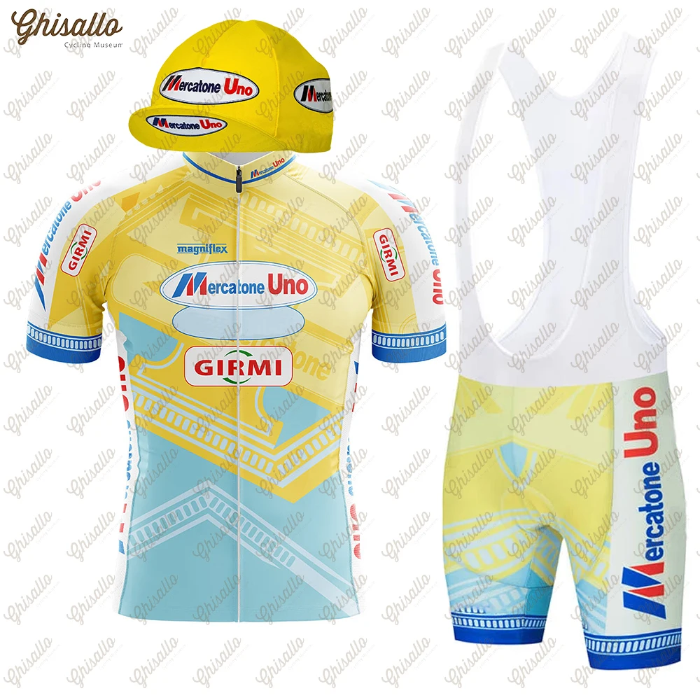 Yellow Retro Triathlon Team Cycling Jersey Set for Men, Road Bike Equipment, Cycling Shirt, Quick Dry Shorts, Bicycle Clothes