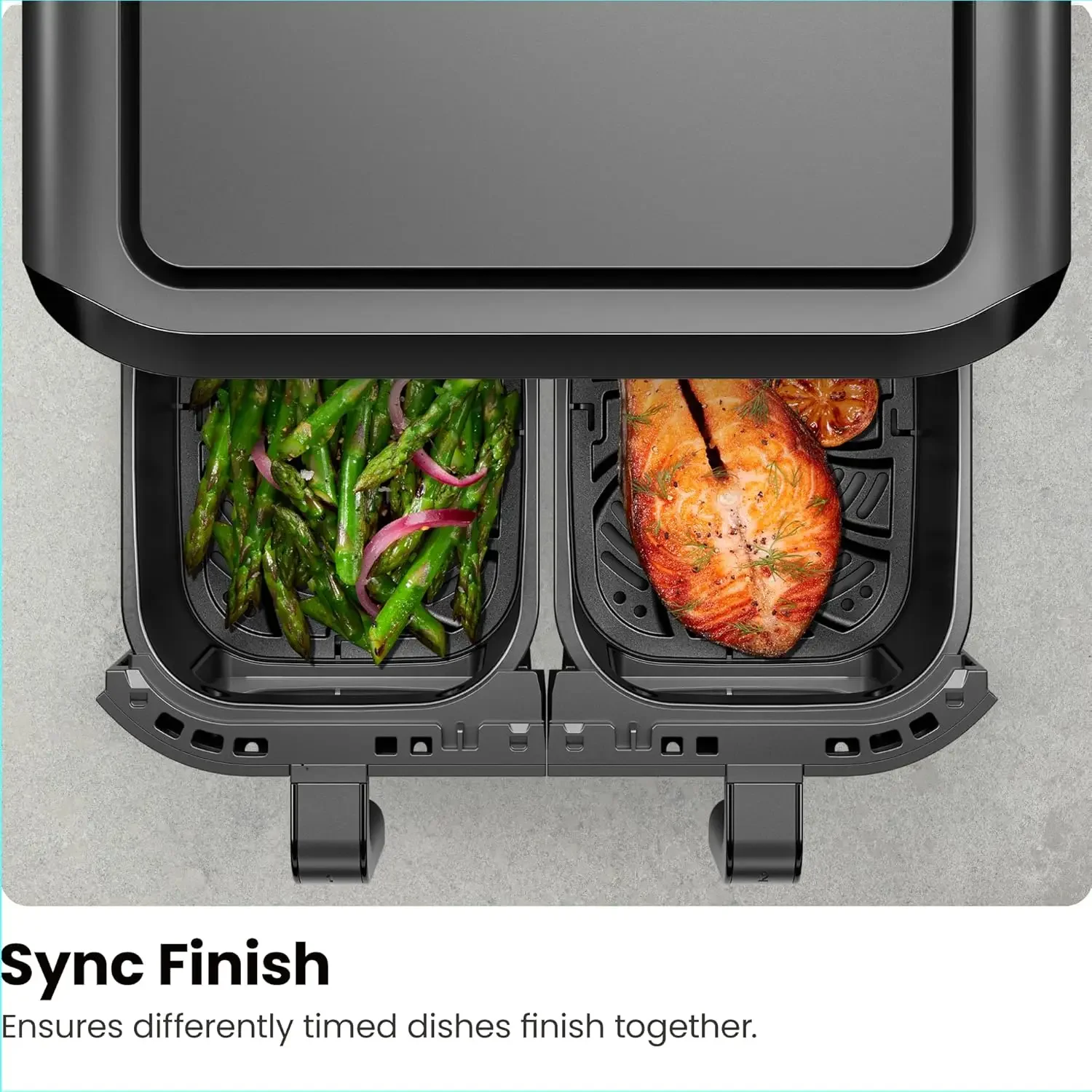 TurboFry Touch Dual Air Fryer เพิ่มอาหารเพื่อสุขภาพสูงสุดด้วยความจุตะกร้าคู่ การควบคุมแบบดิจิตอลด้วยปุ่มเดียว และ Shake R