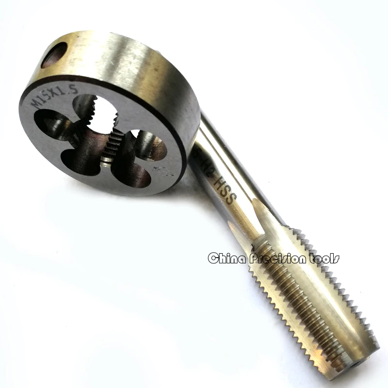 2PCS HSS Metrik Thread Tap And Die Set M15 M15X1.5 M15X1.25 Lurus Flute Plug Keran Dies Sesuai M15X2 M15X0.75 m15X1 M15X0.5