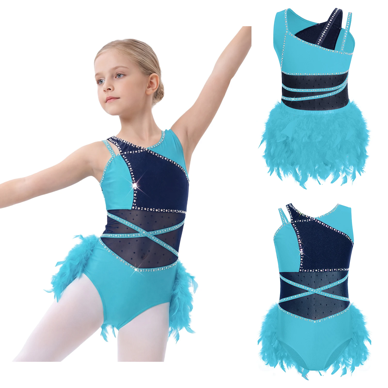 

Элегантный танцевальный костюм для девочек для латиноамериканских танцев, самбы, с асимметричным вырезом на плече, без рукавов, с элементами пэчворка