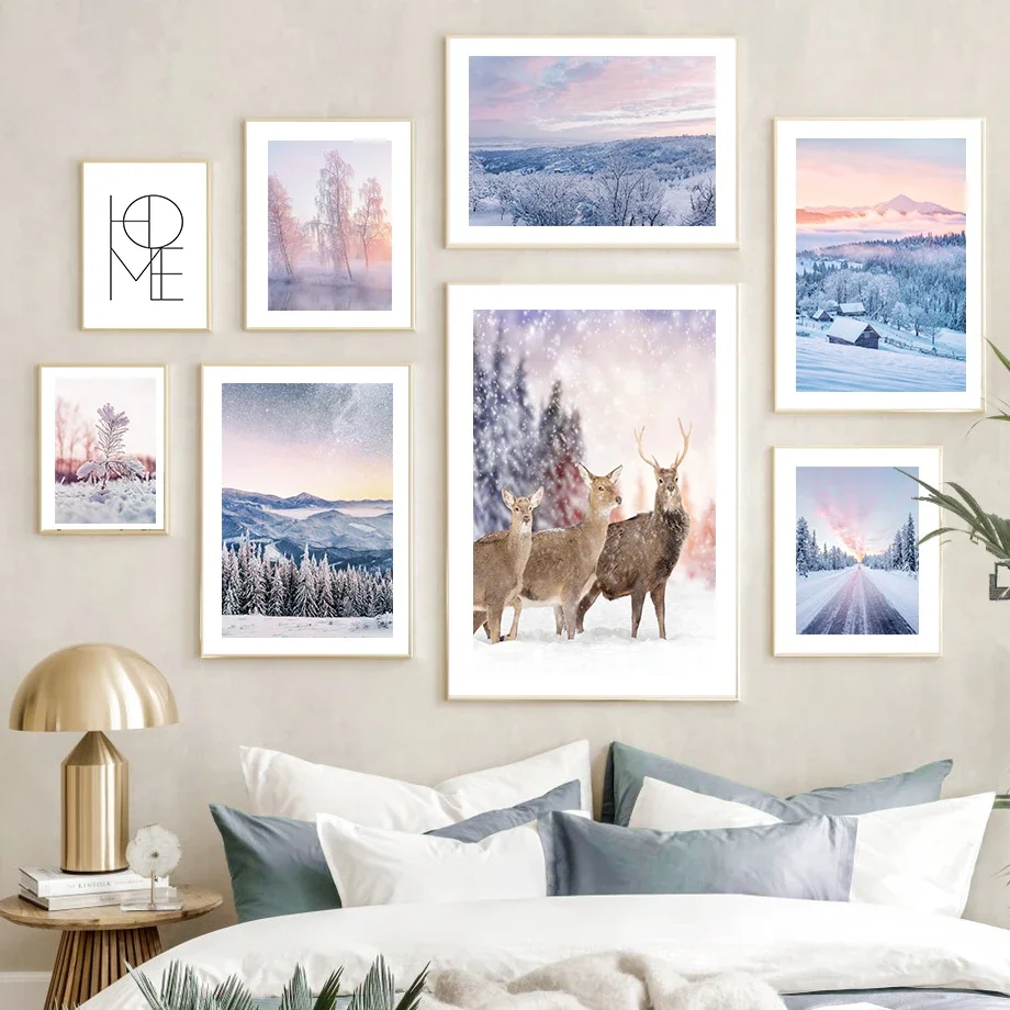 

Winter Forest Snowy Bird Moose Christmas Wall Art Canvas Painting Nordic Posters And Prints Wall Pictures For Living Room Decor