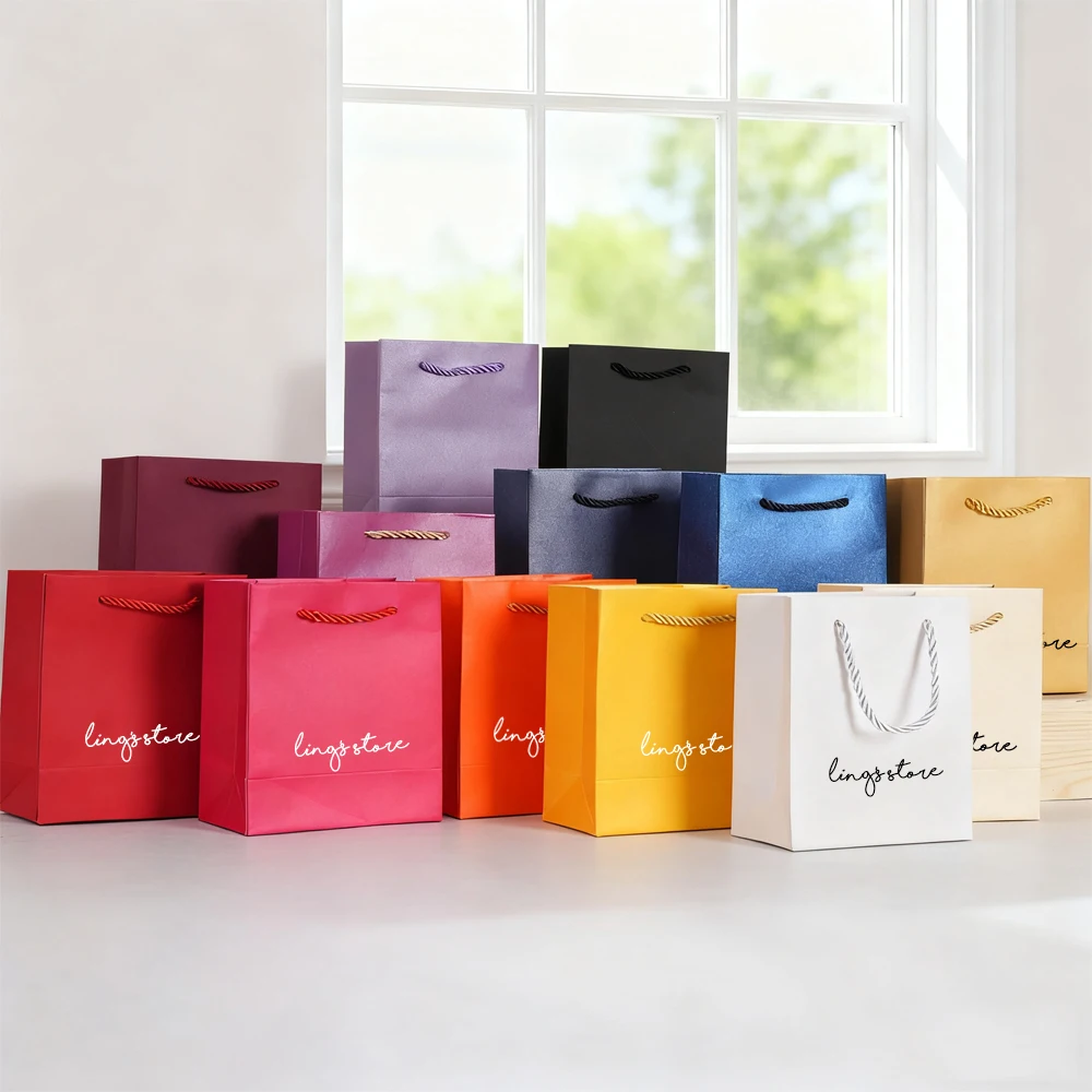 

20/50/100Pcs Colorful Jewelry Paper Tote Handle Bag Bracelet Rings Cosmetic Shopping Small Gift Packaging Can Personalized Logo