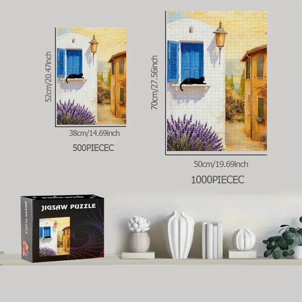 Puzzle di alta qualità da 500 pezzi/1000 pezzi |   Puzzle portatile in cartone a tema gatto nero per compleanno, Halloween, Natale, Th