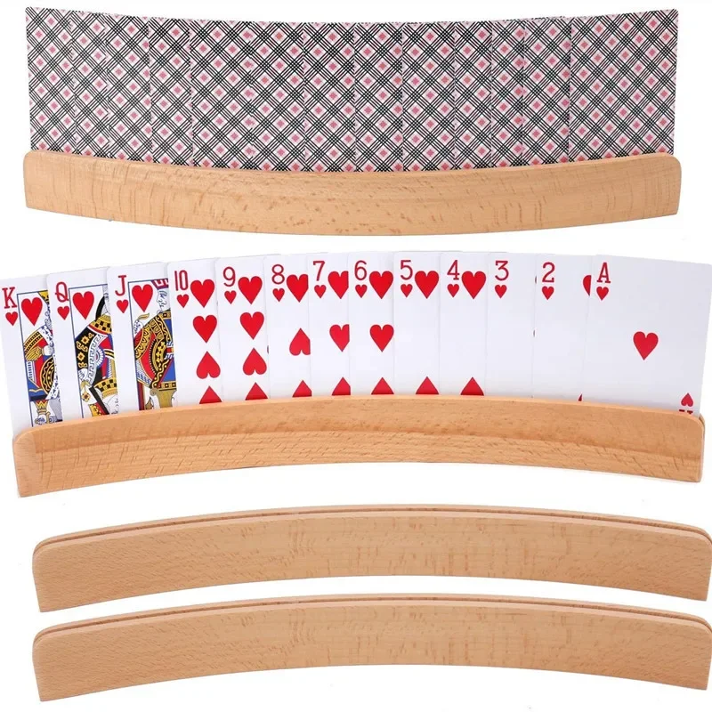 Porte-cartes à jouer en bois incurvé, plateau organisateur, porte-cartes solide pour pont Canasta, jeu de cartes de stratégie, 2/3/4 pièces