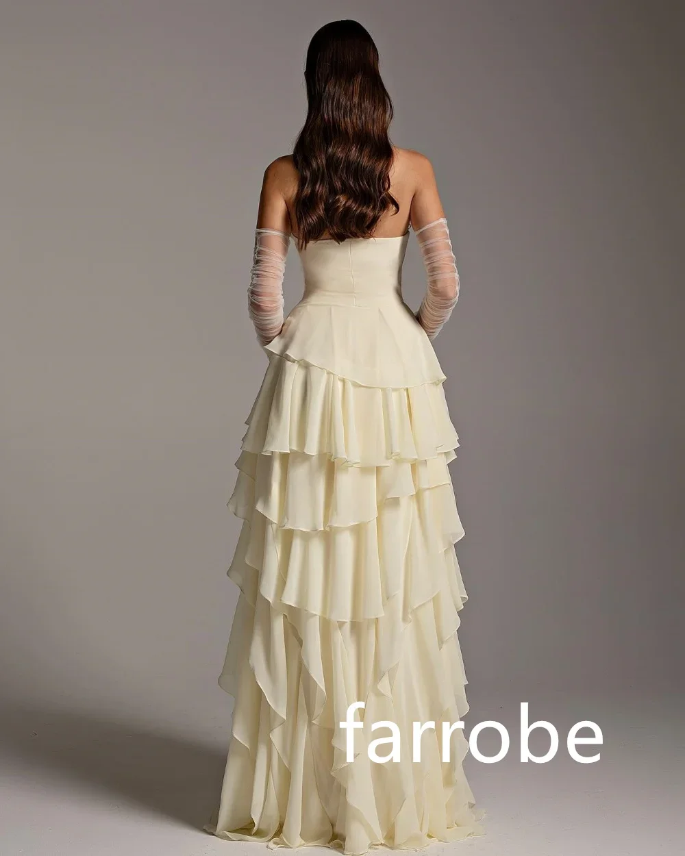 Customized Sexy Chiffon Pleat Tiered A-line Strapless Long Dresses Bespoke Occasion Dresses Classic Exquisite Modern Style Pastr