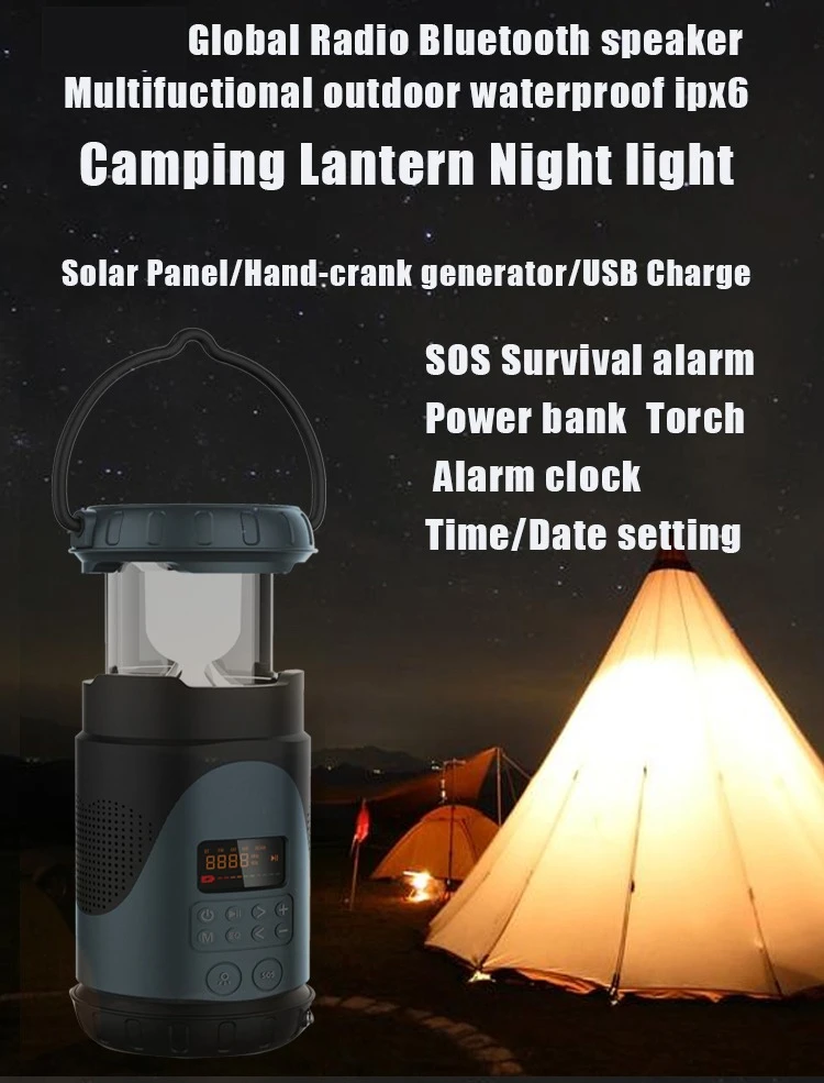 Multimedia speakers, digital emergency radio, waterproof camping lights, solar charging clock