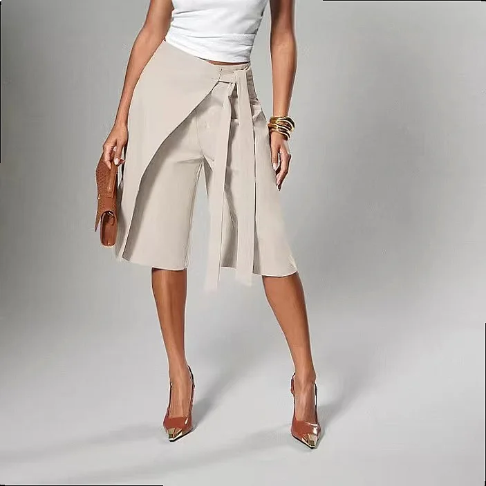 Wrap Front Tie Wide Leg Capri Pants Women's Skirt Shorts 2 in 1 Jumpsuit Playsuit - view 6