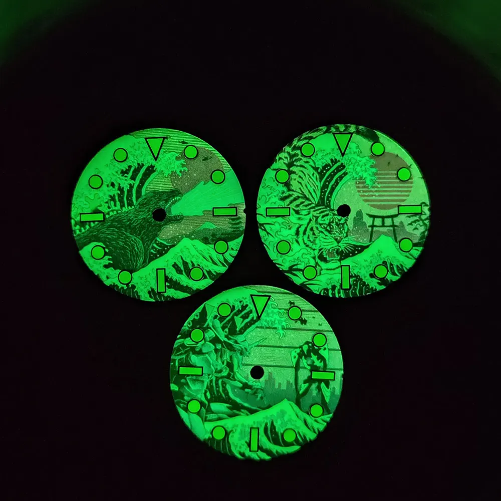 قرص الساعة NH35 Creative Kanagawa 28.5 ملم قرص الساعة لوحة زيتية مضيئة بالكامل متوافقة مع حركات Eta 2824/Miyota 8215