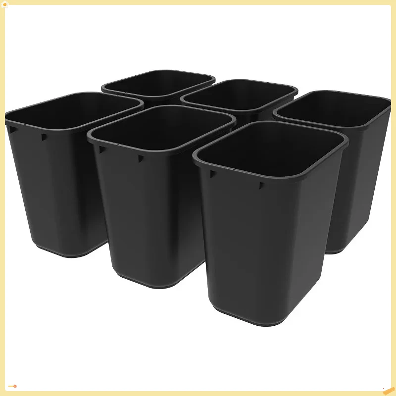 

6-Pack Black Medium Waste Basket 10.5x15 Inch Office Home Trash Can
