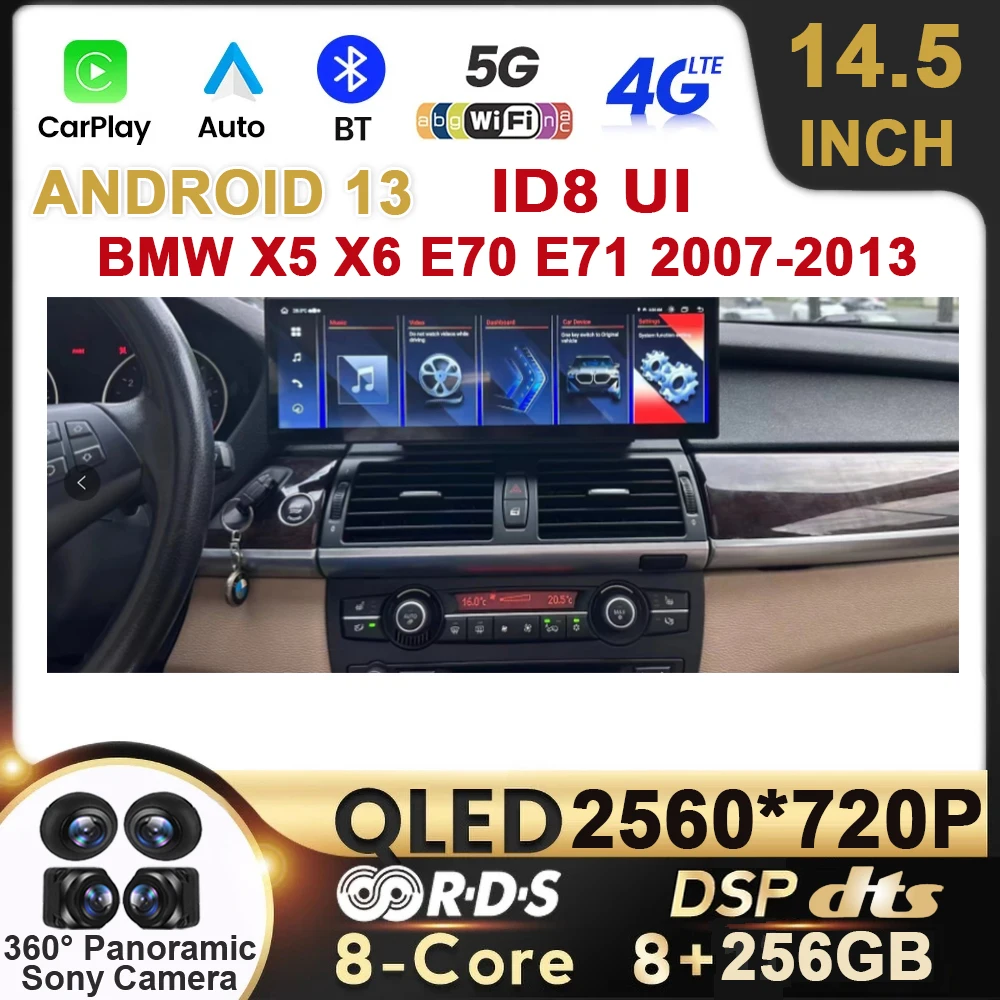 

14.5" Android 13 Car Radio For BMW X5 X6 E70 E71 2007-2013 QLED 8 Core Multimedia Stereo Player WIFI 4G Carplay & Auto GPS DSP