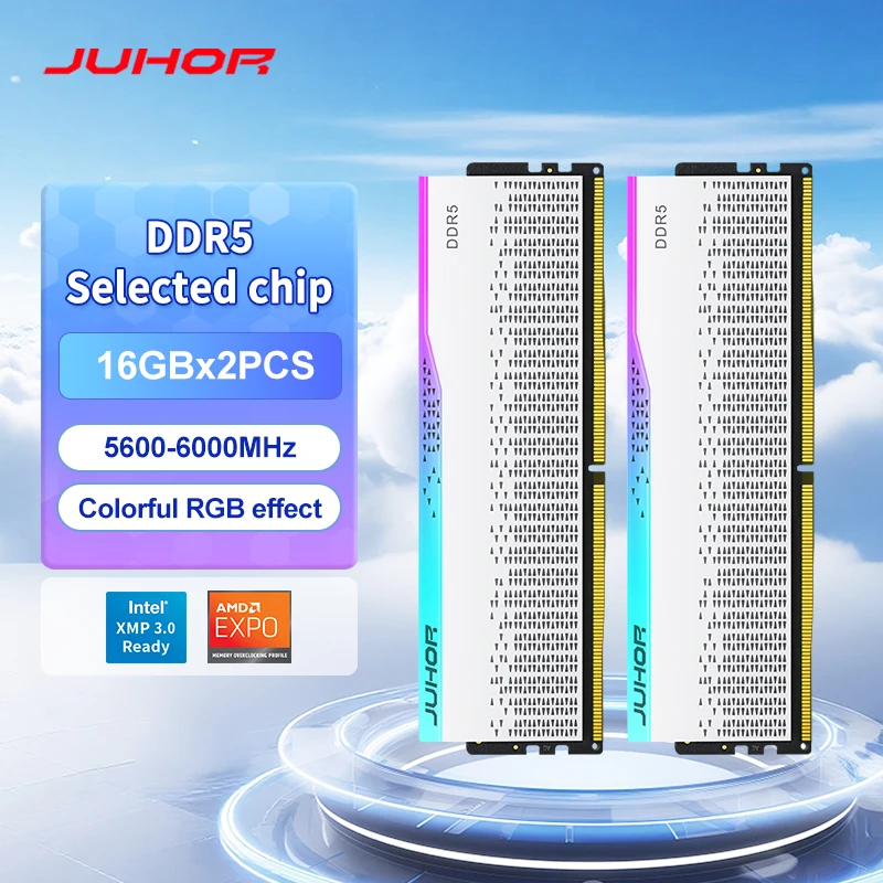

JUHOR Desktop Memory RGB DDR5 16GBX2 6000MHz 5600MHz Dimm High speed Memoria Ram