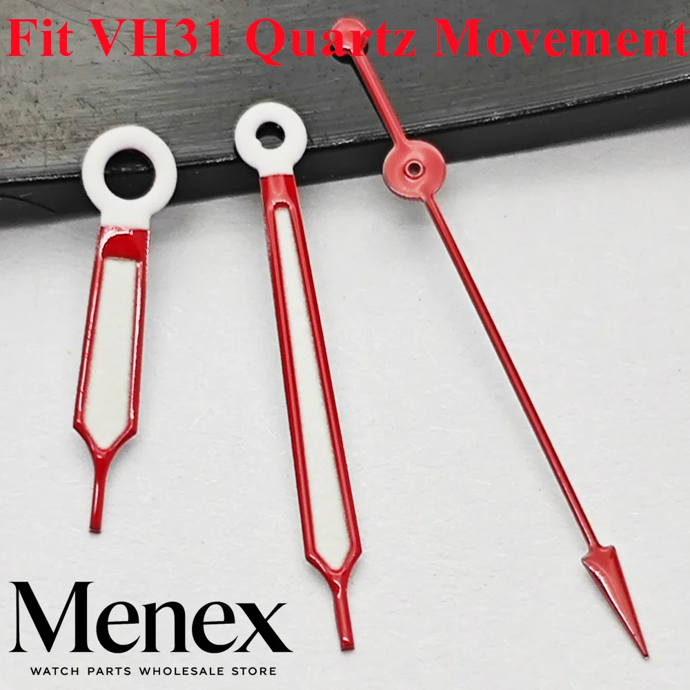Menex White-Red Watch Hands Green Luminous Fit VH31 Quartz Movement Pointer Set Watch Mod Replacement Spare Repair Parts - view 2