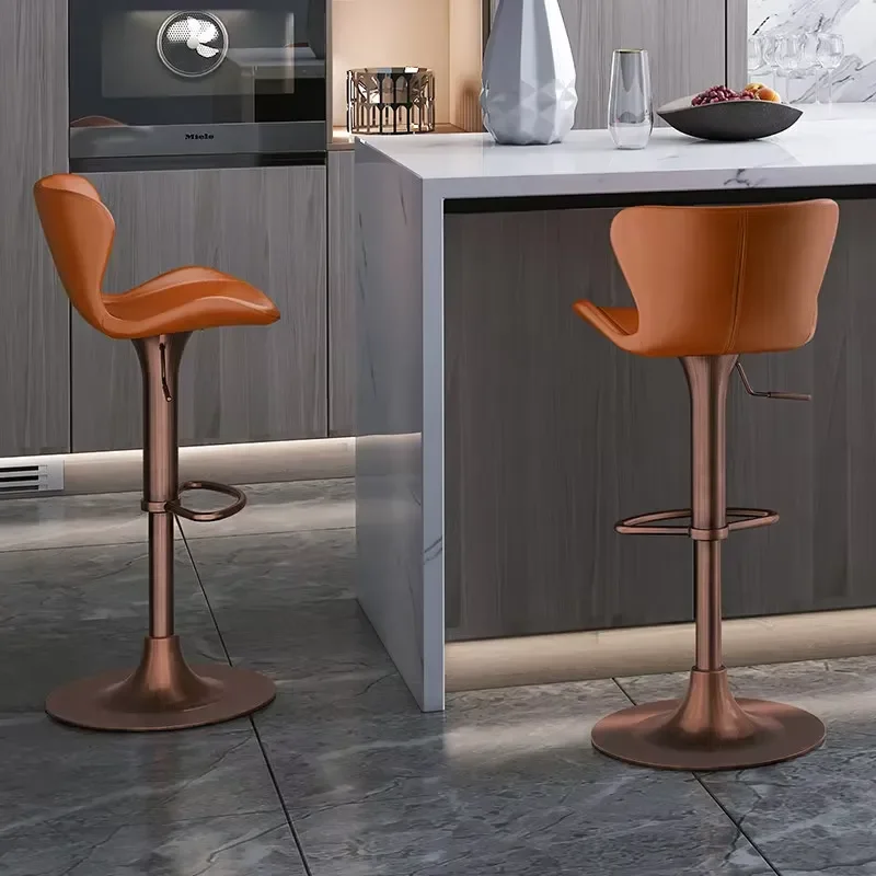 Adjustable Height Swivel Commercial bar Stool Backrest Island Table China Top-layer Cowhide Leather Light