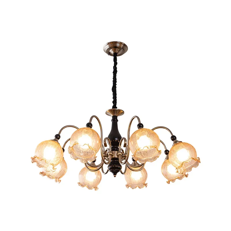 

Новая французская антикварная люстра для гостиной, абажур в виде лотоса, американский ретро светильник из цельного дерева для спальни, столовой, лампа