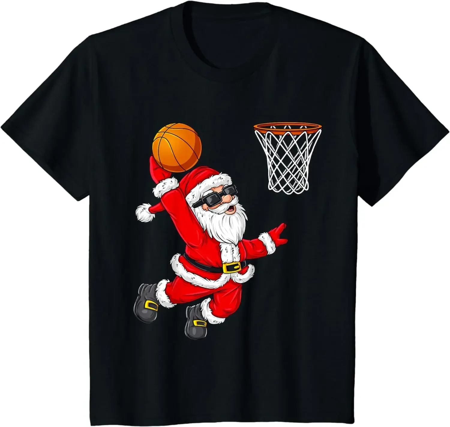 Basketball Lovers Funny Santa Men Clothing Casual Tees Christmas Santa Claus Dunking A Basketball Boys Kids Xmas T-Shirt