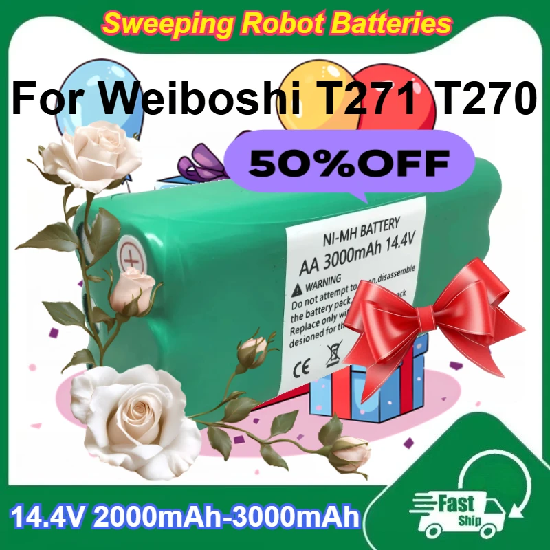 

14.4V 2000mAh 2500mAh 3000mAh Rechargeable NI-MH Battery Pack for Weiboshi T271 T270 Sweeping Robot Batteries