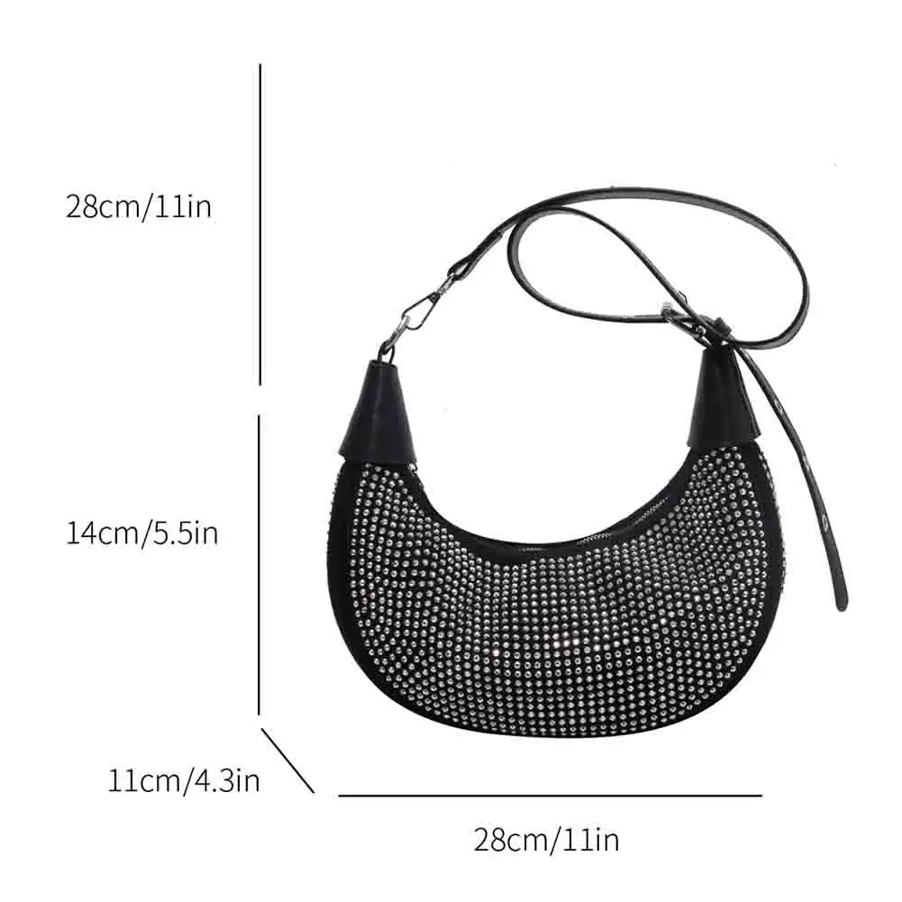 Fashion Rhinestones Crescent Underarm Bag PU Leather Women Tote Bag Elegant Shoulder Bag Luxury Women Bags Brands Designer Bag