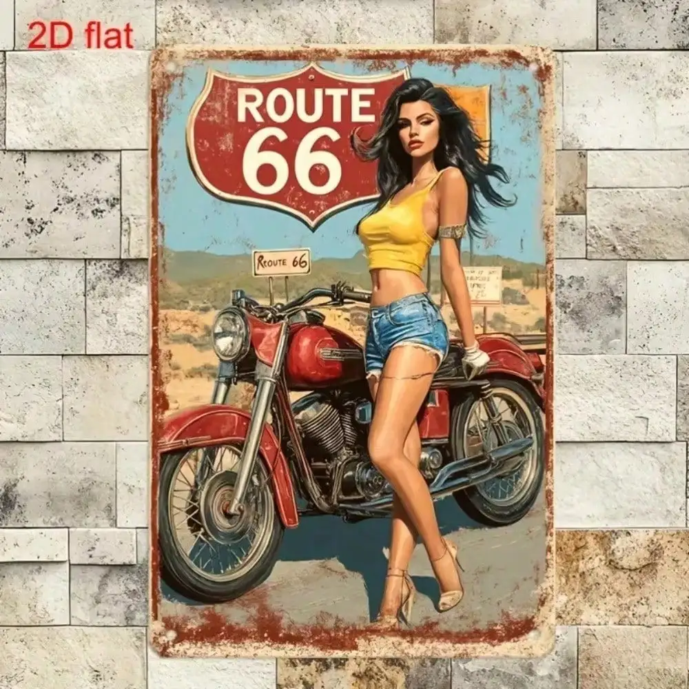 AliExpress CIFBUY SHEIN Vintage Route 66 Metal Wall Art Sign, 2D Flat Cycling Decor, Durable Pre-Perforated Design for Home