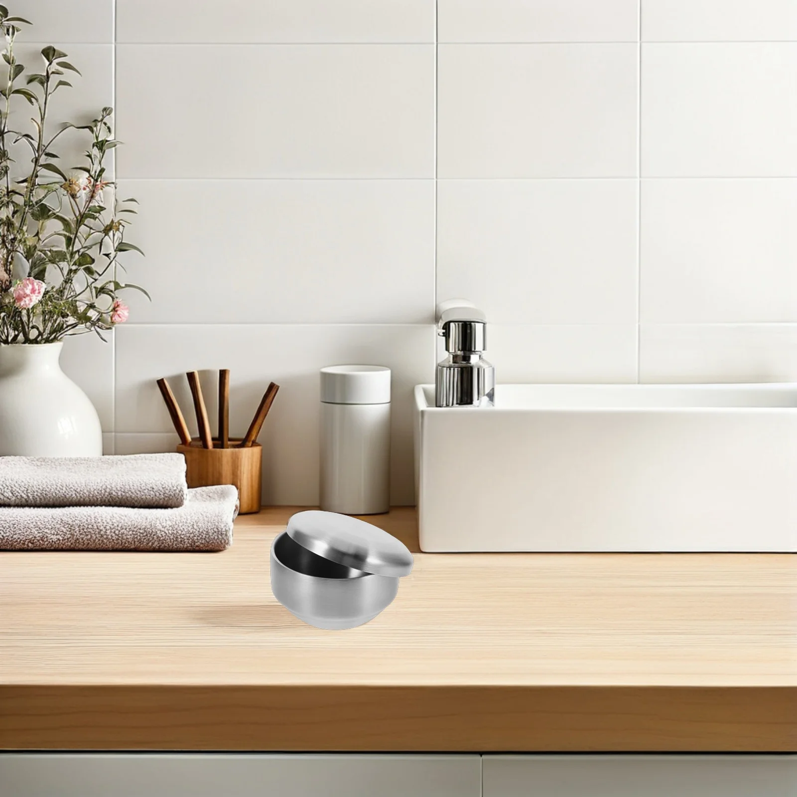 

Durable Stainless Steel Shaving Bowl with Lid for Men Shave Cream Mixing Small Metal Bowl Grooming Kit Bathroom Essential Tool