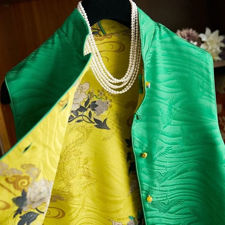 

Ele двухсторонняя одежда, шелковый вышитый легкий китайский жилет, женский модный жилет на пуговицах для поездок на работу, смесь полиэстера