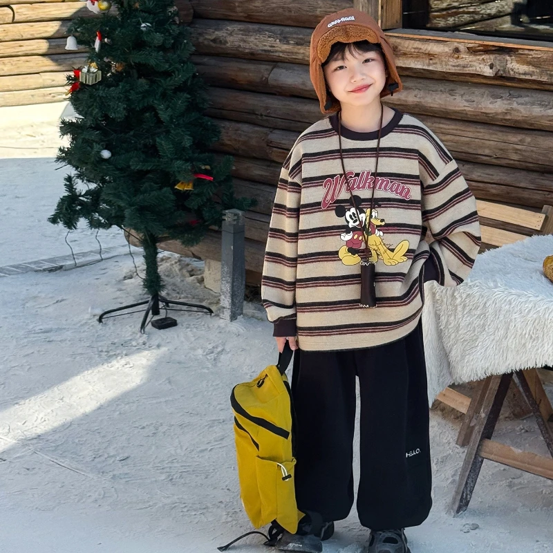 

Mickey Boys Winter Tee, Kids Stripe Thickened Base Layer Toddler Versatile Top New Arrival