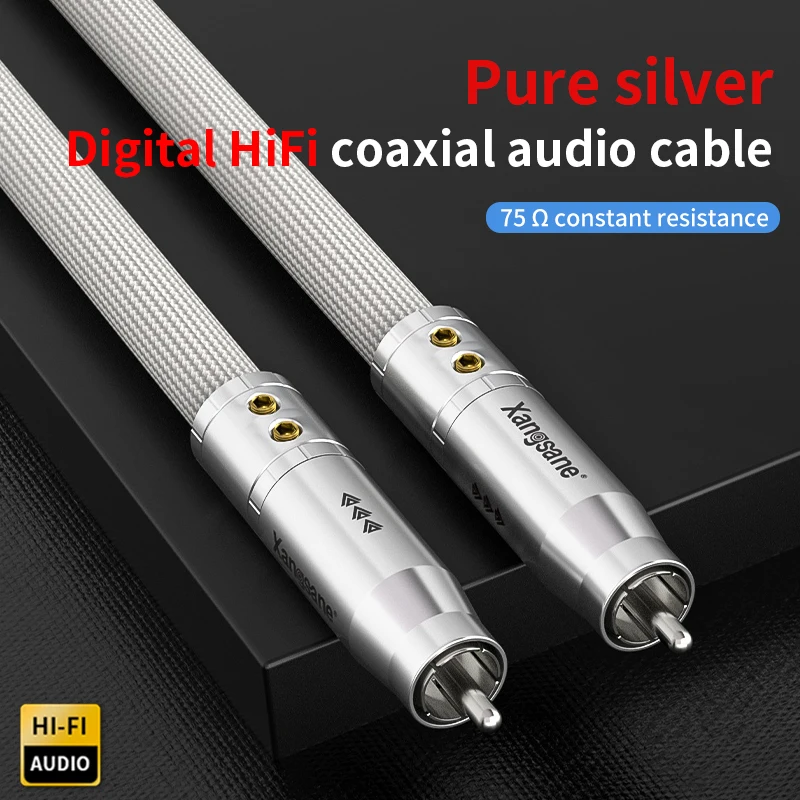 Cabo de prata pura hifi com plugue de platina banhado a ródio cabo de áudio coaxial 75 Ω saída de cabo amplificador de decodificação digital SPDIF