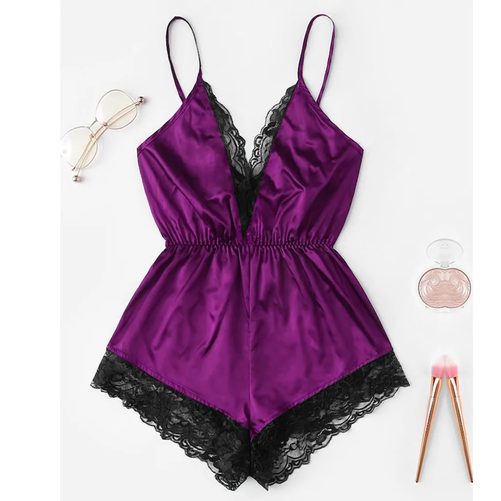 

Sexy Pure Desire Lace Spwear Women's One-Piece Lingerie Home Clothes ort Sve V-Ne Thin Summer Nightgown