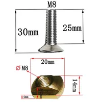 Sailboard Hydrofoil WindSurfing Board Screws M8x25 mm Universal Joint T-shaped Copper Nut Wind Wing Board Kite Board Accessories