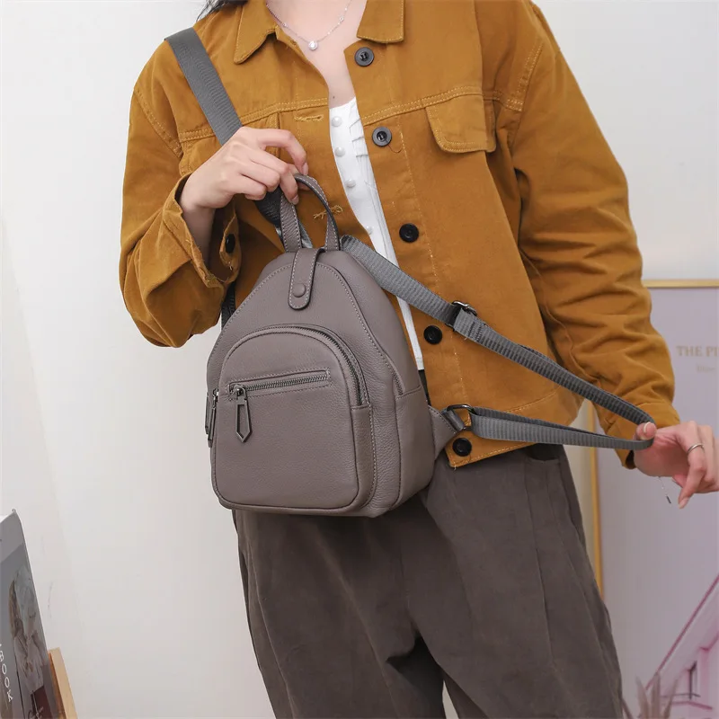 Small Real Cow Leather Backpack Woman Anti-theft Ladies Travel Shoulder Bag Casual Genuine Leather Bagpack