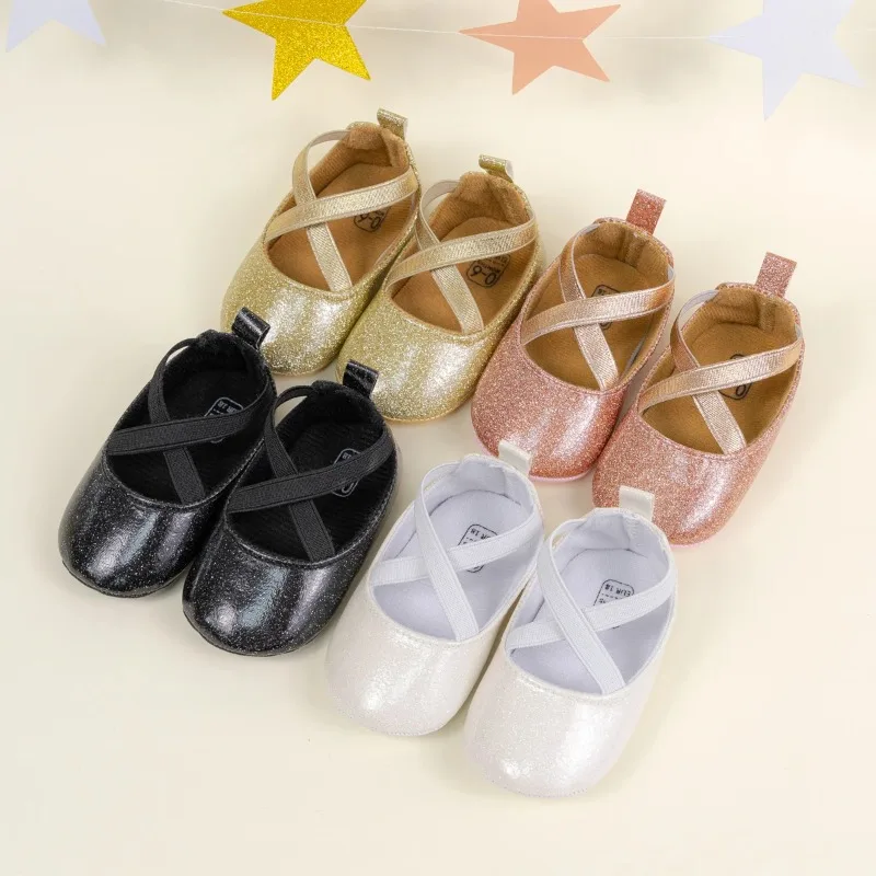 

Newborn Baby Girl Princess Shoes Bling Soft Soles Non-Slip Infant Shoes First Walkers Baptism