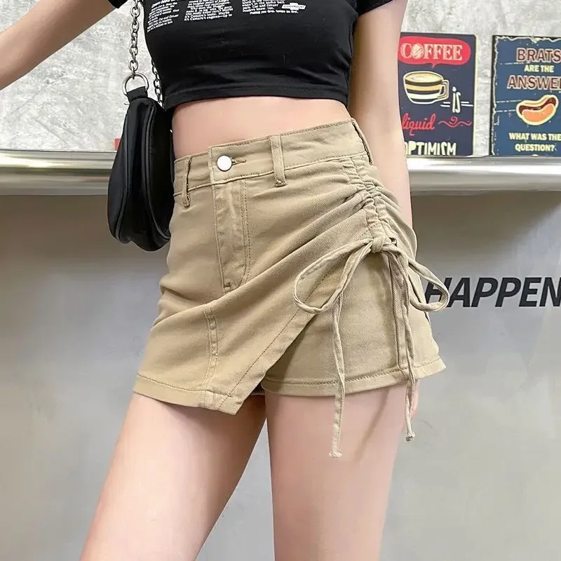 

Tight Gyaru Chorts Wrap High Waist Mini Zipper Pants Skirts for Women with Strings Short Premium 2025 Trend A Line V Woman Skirt