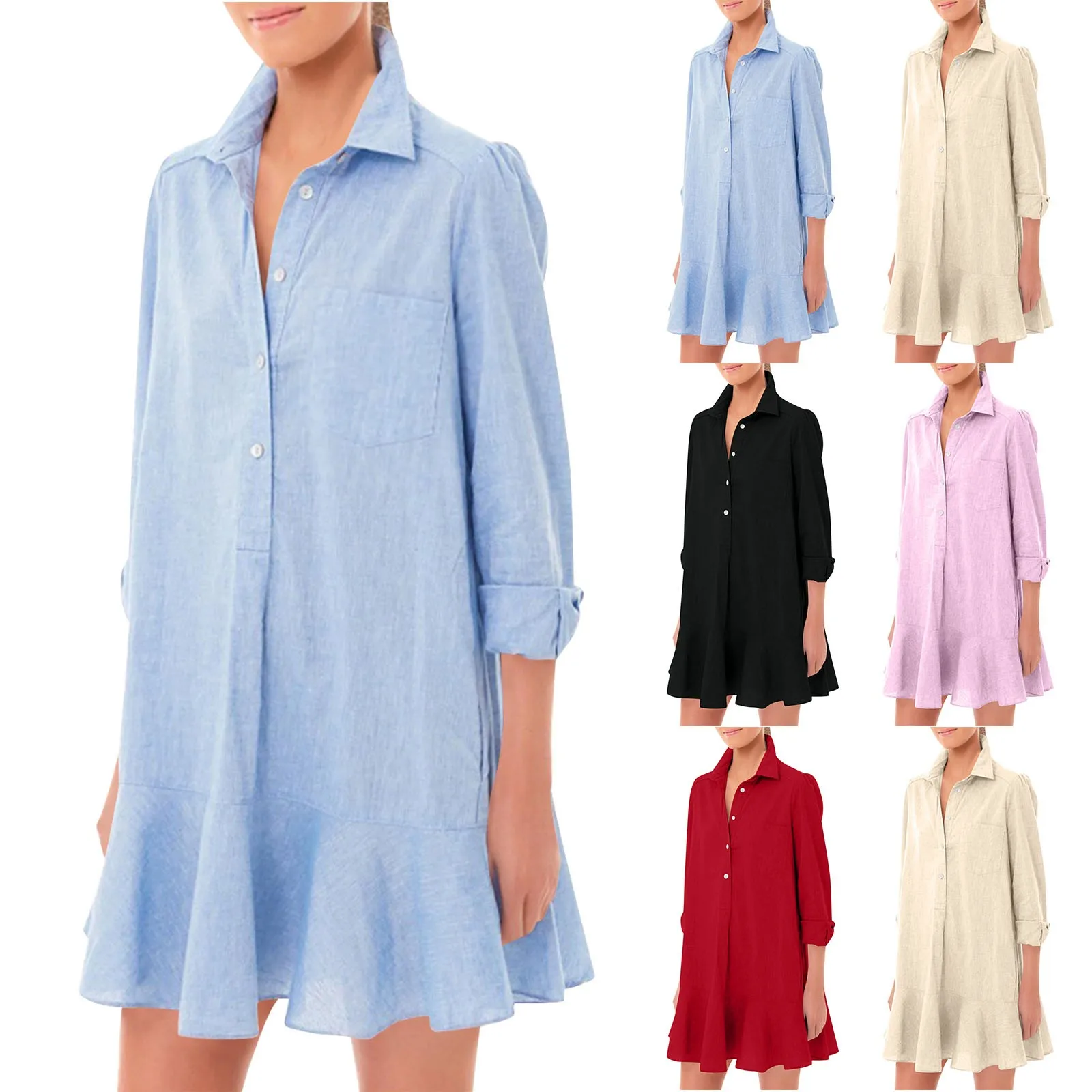 

Women's Blouse Cotton Beach Shirt Summer Tops Casual Cover-ups Midi Dresses Fashion Solid Loose Tunics Female Swimwear